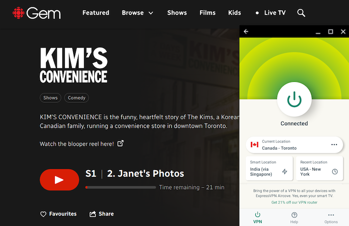 We successfully used ExpressVPN to unblock CBC Gem, Netflix Canada, and BBC iPlayer