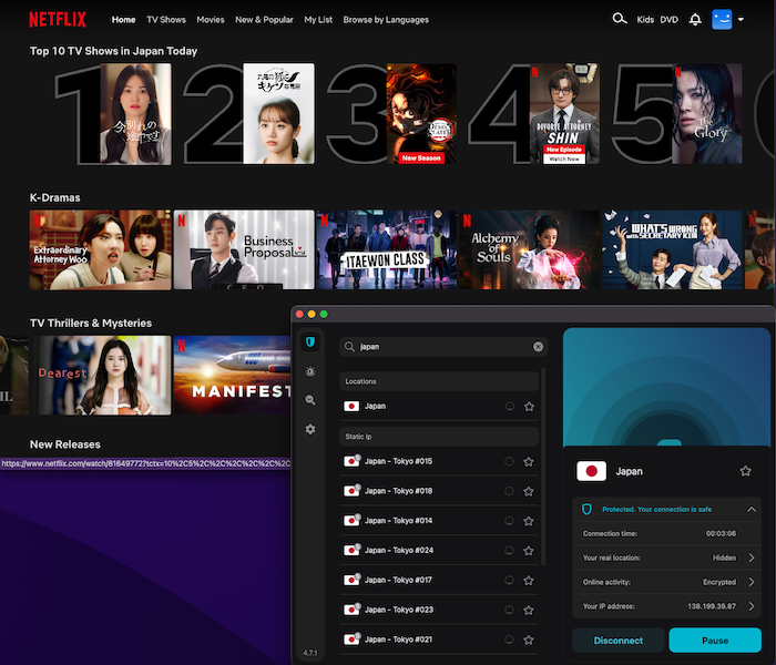 Surfshark successfully unblocked Netflix Japan for us as well as Netflix Canada, Australia, and UK.
