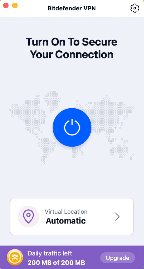 The basic version of Bitdefender VPN only allowed us to use the automatic location feature, where the application chooses where your virtual connection is located. 