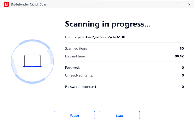 Screenshot of scanning in progress.
