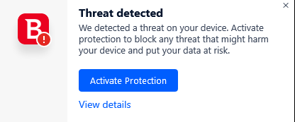Screenshot of threat detected message.