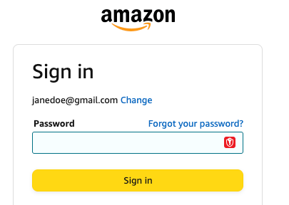 The Amazon login page with a Bitdefender Password Manager button to autofill the password. 