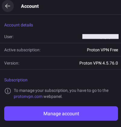 You can access your Proton VPN subscription details under your Account.