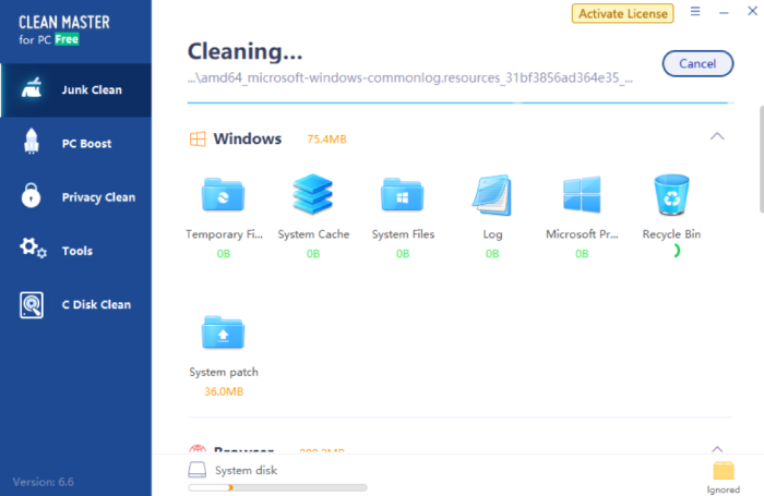 Clean Master at work identifying and cleaning junk files