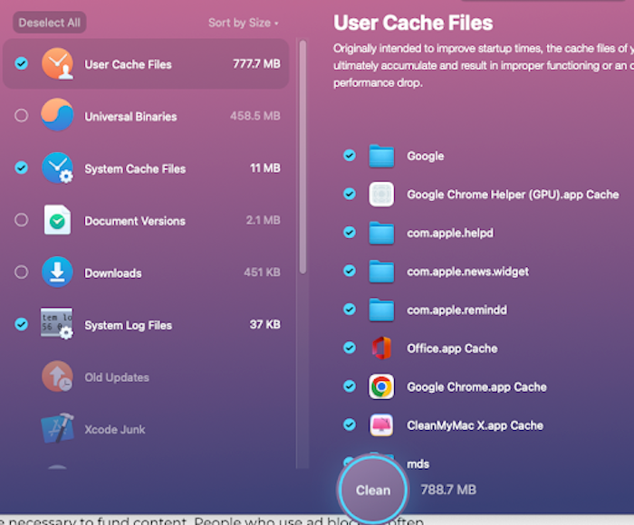 CleanMyMac X includes a junk cleaner as well as mail attachment and trash bin cleaning tools.