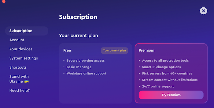 ClearVPN offers a free plan that's fairly limited in its use.