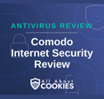 A blue background with images of locks and shields with the text &quot;Comodo Internet Security Review&quot; and the All About Cookies logo. 