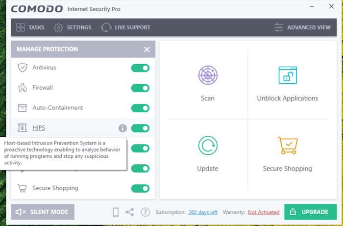 Host Intrusion Prevention System (HIPS) watches the activity on any programs running and analyzes their behavior to see if something looks suspicious.