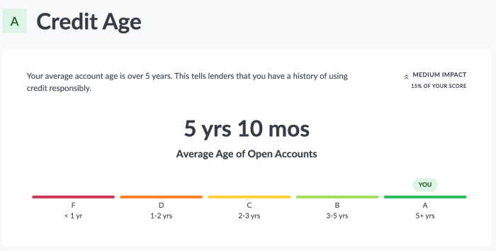 Credit Sesame dissecting the account's credit age and impact on credit score.