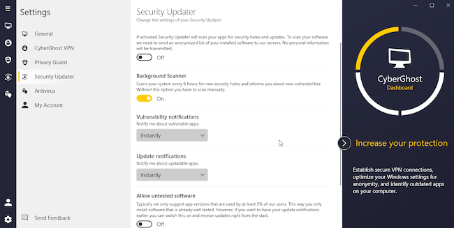 Screenshot of Security Updater page.