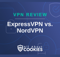 A blue background with images of locks and shields with the text &quot;ExpressVPN vs. NordVPN&quot; and the All About Cookies logo. 