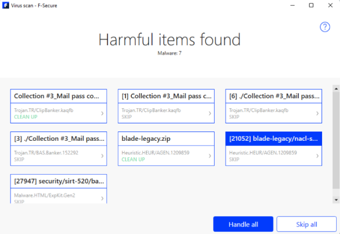 The harmful items found by F-Secure Antivirus's full scan.