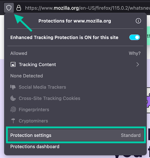 To block ads and trackers, click the shield to the left of your URL bar