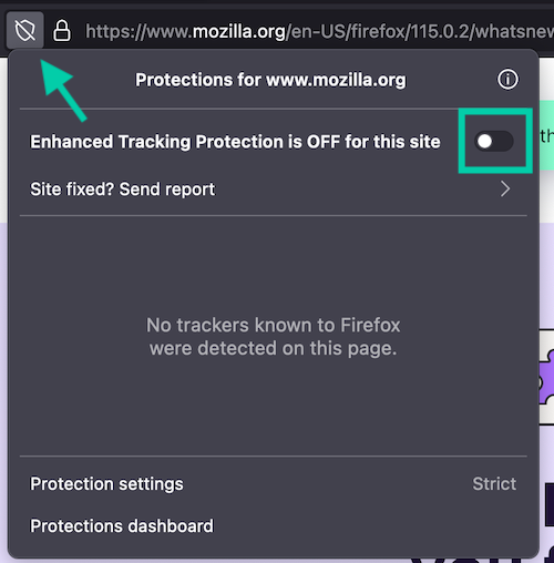 You can turn enhanced tracker protection off on individual sites