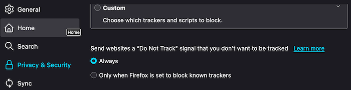 You can tell Firefox to always send a Do Not Track request