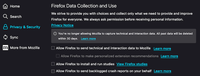 You can ask Firefox not to log your telemetry data
