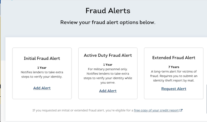 TransUnion explaining the three types of fraud alerts.
