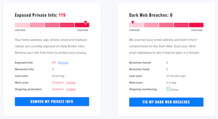 Exposed Private Info and Dark Web Breaches are the only two services you’ll find in the paid version of HelloPrivacy.