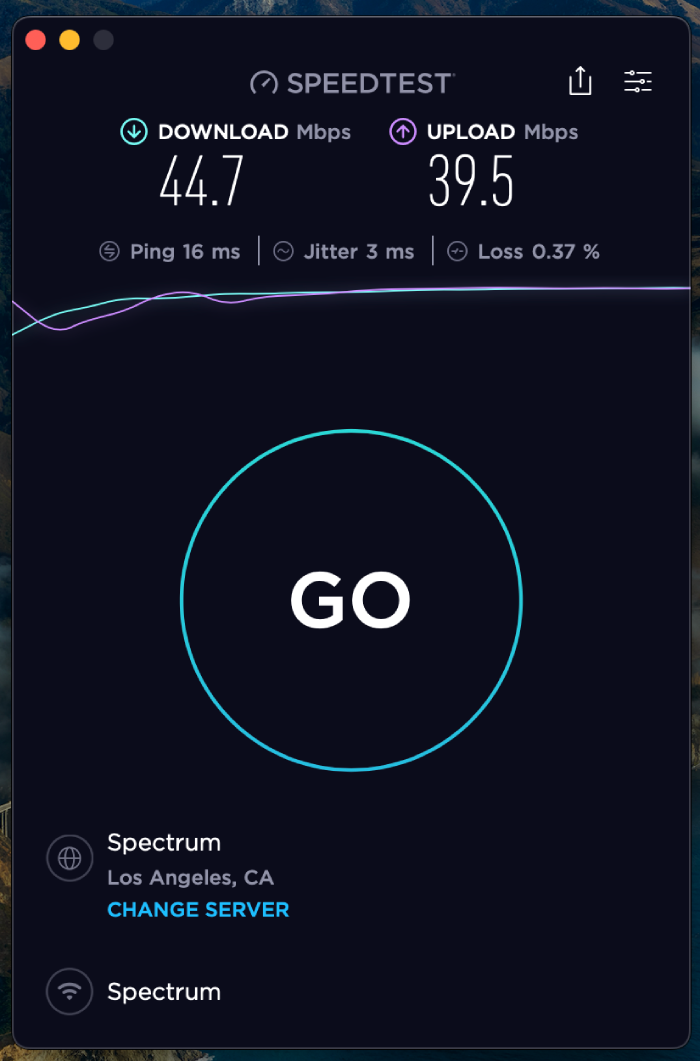 Speed test results with the VPN turned off.