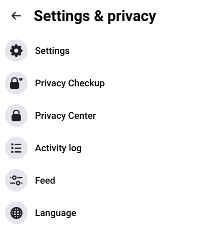 The Facebook Settings & privacy menu.