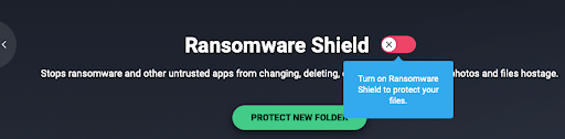 The ransomware shield screen for AVG AntiVirus with the toggle turned off.
