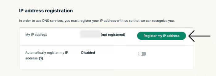 ExpressVPN dashboard under the IP address registration settings.