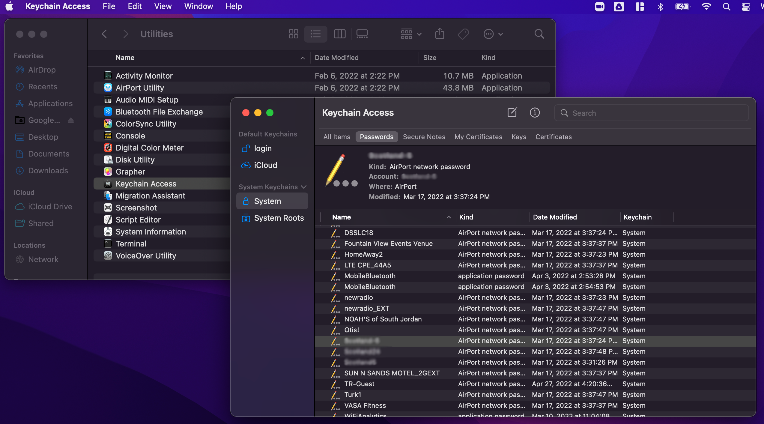 A screenshot showing the Keychain Access app on a Mac