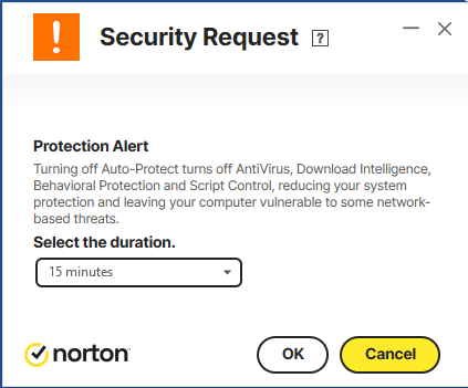 Screenshot of Norton security request