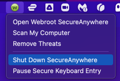 Screenshot of shutting down an antivirus on a Mac