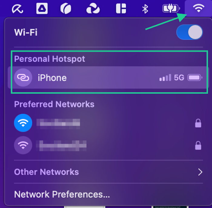 On your compatible device, go to your internet settings and find your iPhone's name on the list of Wi-Fi options.
