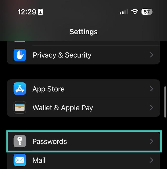 To view saved passwords on your iPhone, open Settings and select Passwords.