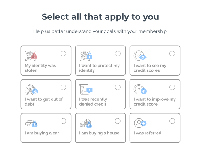IdentityIQ set up page asking what goals you would like to get out of using the service.