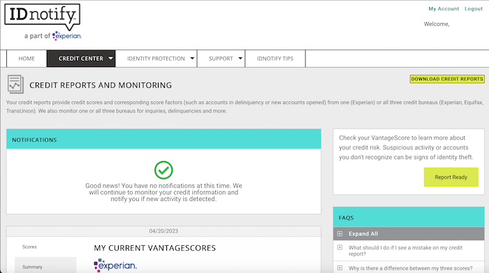 IDnotify monitors your credit and credit scores, though you'll need to pay extra to order a credit score report.