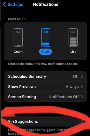 Iphone settings notifications selection