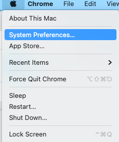 System Preferences drop down of Mac computer