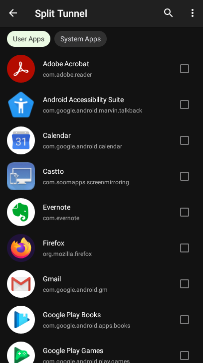 You can easily choose which apps are required to use the IPVanish VPN connection and which apps should bypass the VPN connection. This may be ideal for apps that need a faster connection, such as games.