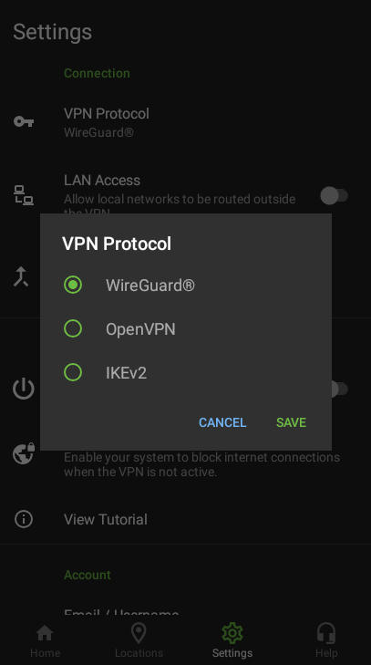 IPVanish offers the WireGuard, OpenVPN, and IKEv2 protocols on its mobile app. All three offer decent security and good speeds.