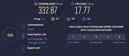 Our baseline internet speed without Ivacy VPN connected was 333 Mbps download, 18 Mbps upload.