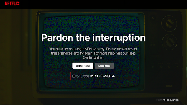 Screenshot of Netflix error code. 