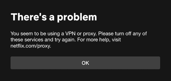 Screenshot of Netflix "There's a problem" error.