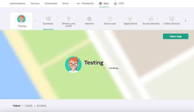 Screenshot of Kaspersky Safe Kids tracking features