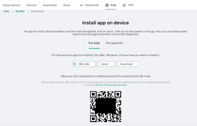 Screenshot of Kaspersky Safe Kids set up and installation screen