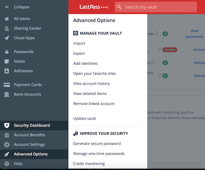 LastPass is user-friendly and allows you to manage your account settings within the dashboard.
