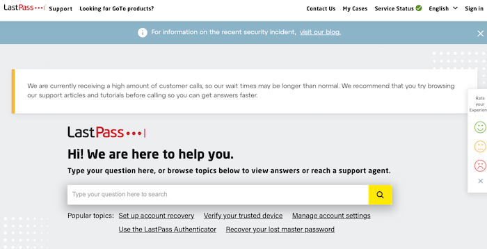 LastPass's customer service and self-help pages aren't very helpful at all.