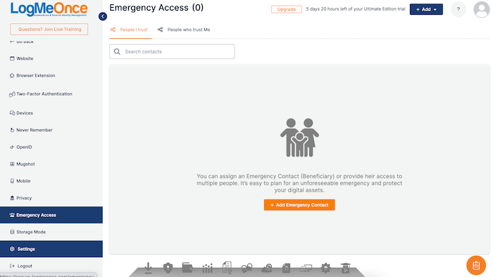 In the event of an emergency or death, LogMeOnce offers a beneficiary feature, granting access to trusted individuals.