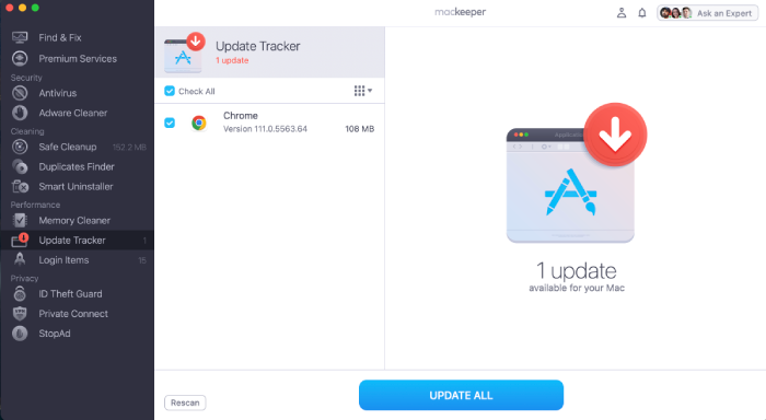 MacKeeper's update tracking for tracking ad updates.