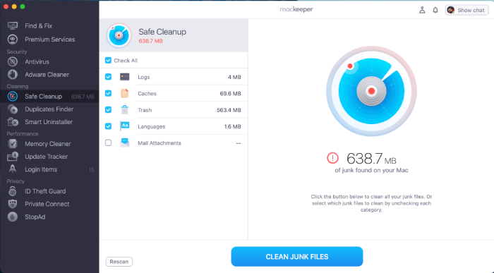 MacKeeper's Safe Cleanup tool to remove clutter from your Mac.
