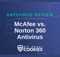 A blue background with images of locks and shields with the text &quot;McAfee vs. Norton 360 Antivirus&quot; and the All About Cookies logo. 