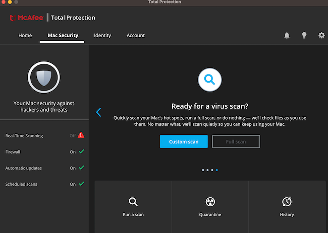 Screenshot of McAfee Total Protection. 