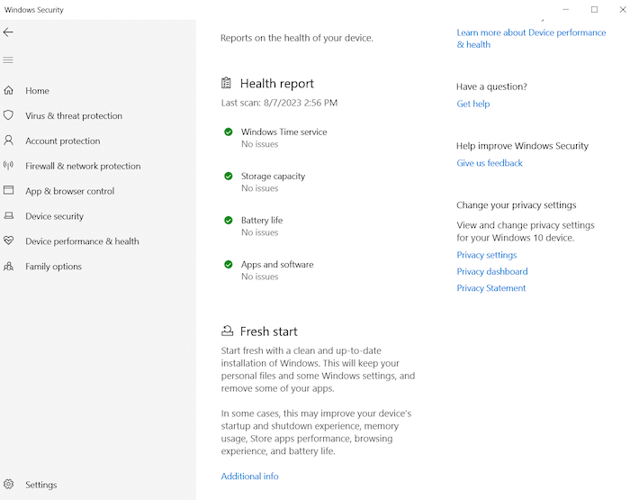 You'll get a health report after your Microsoft Defender scans that tells you the overall health of your device.